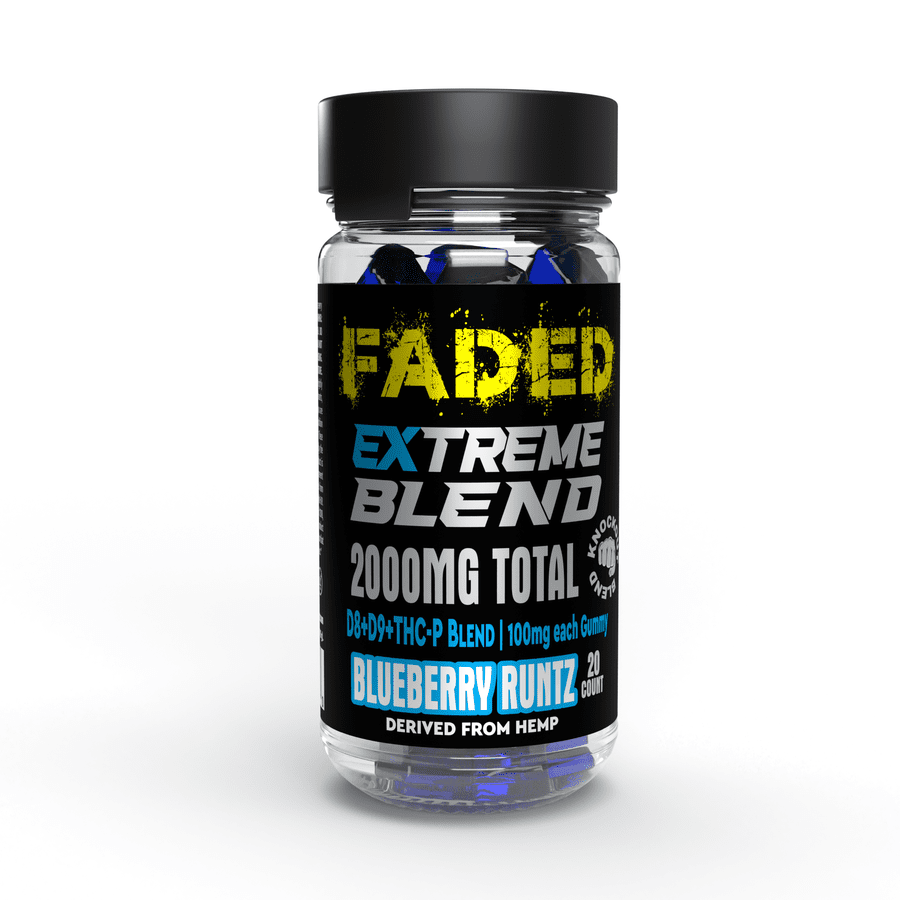 FADED D8+D9+THC-P BLUEBERRY RUNTZ 2000MG EXTREME GUMMIES 20 COUNT
