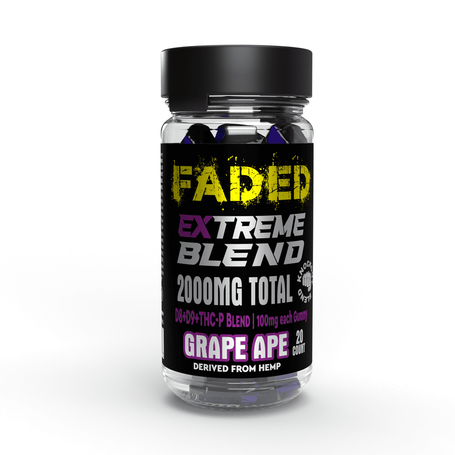 FADED D8+D9+THC-P GRAPE APE 2000MG EXTREME GUMMIES 20 COUNT