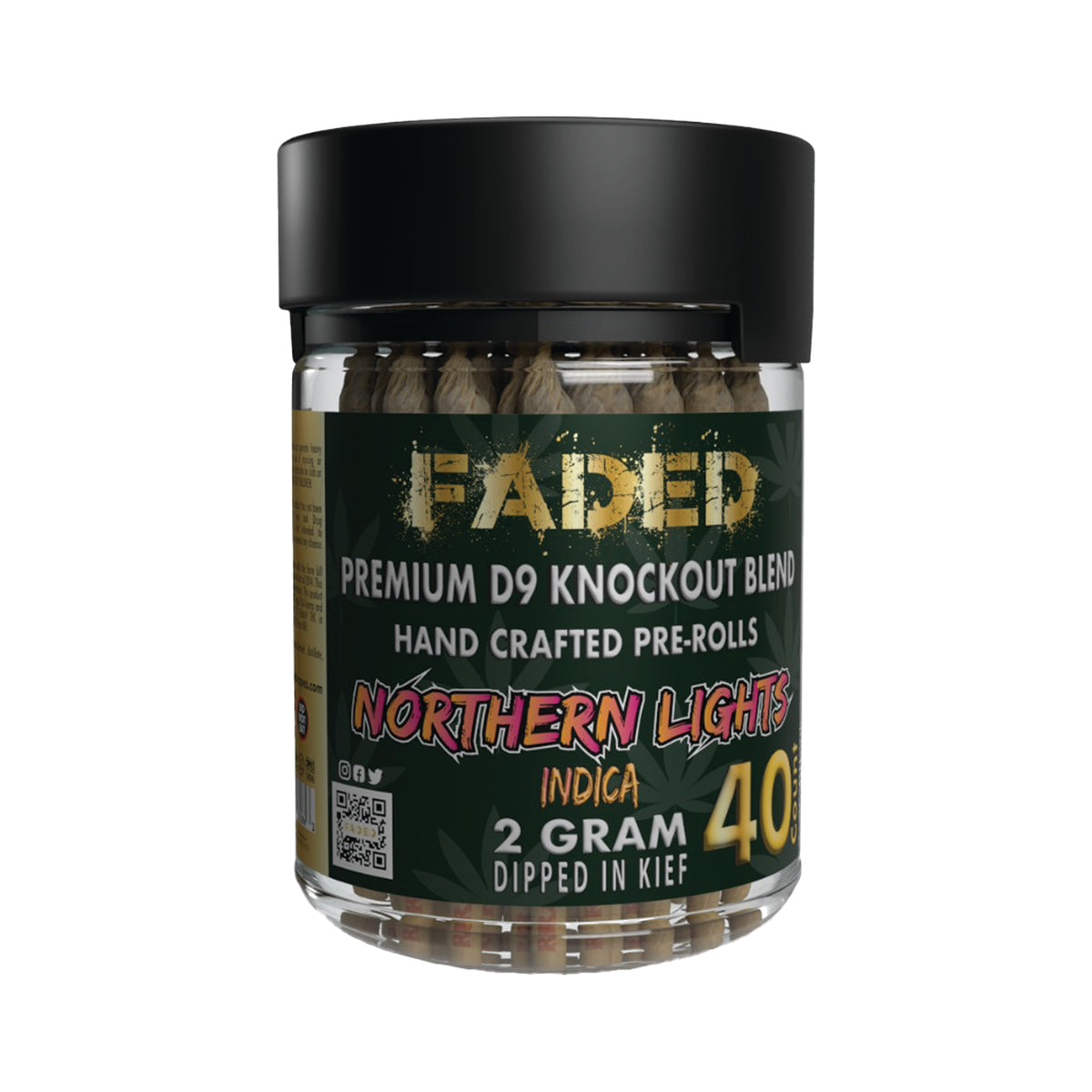 FADED PREMIUM DELTA-9 KNOCKOUT BLEND NORTHEN LIGHTS HAND CRAFTED PRE-ROLL 2GR 40CT JAR