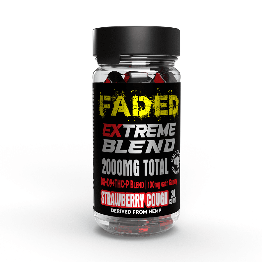 FADED D8+D9+THC-P STRAWBERRY COUGH 2000MG EXTREME GUMMIES 20 COUNT
