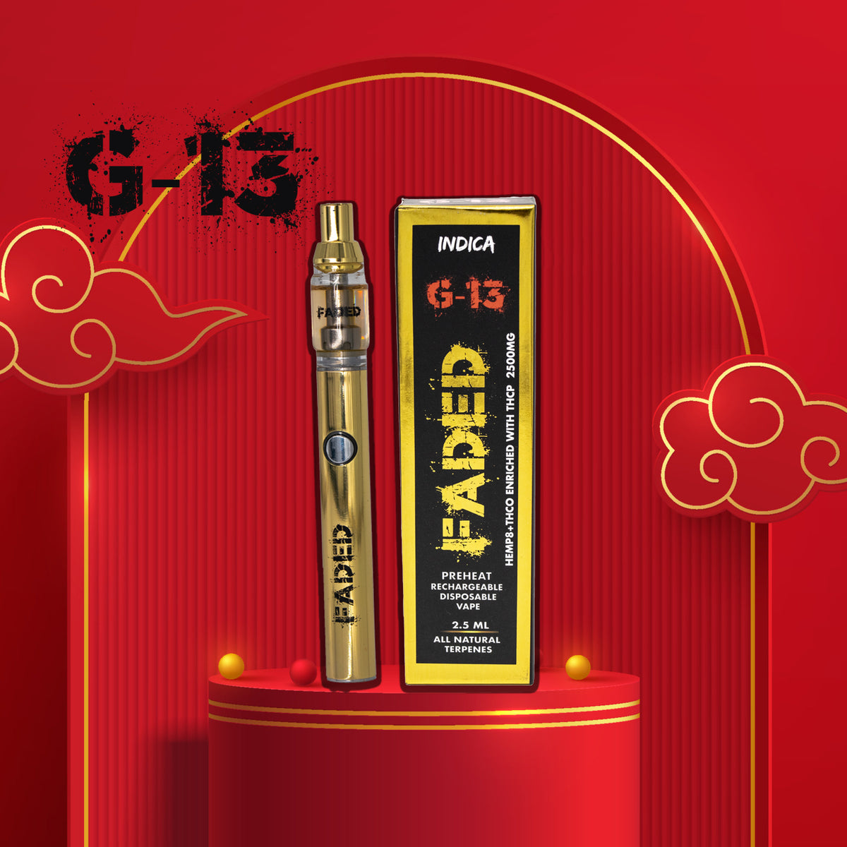 FADED 2.5ML MIXED BLEND INDICA G-13 RECHARGEABLE DISPOSABLE VAPE