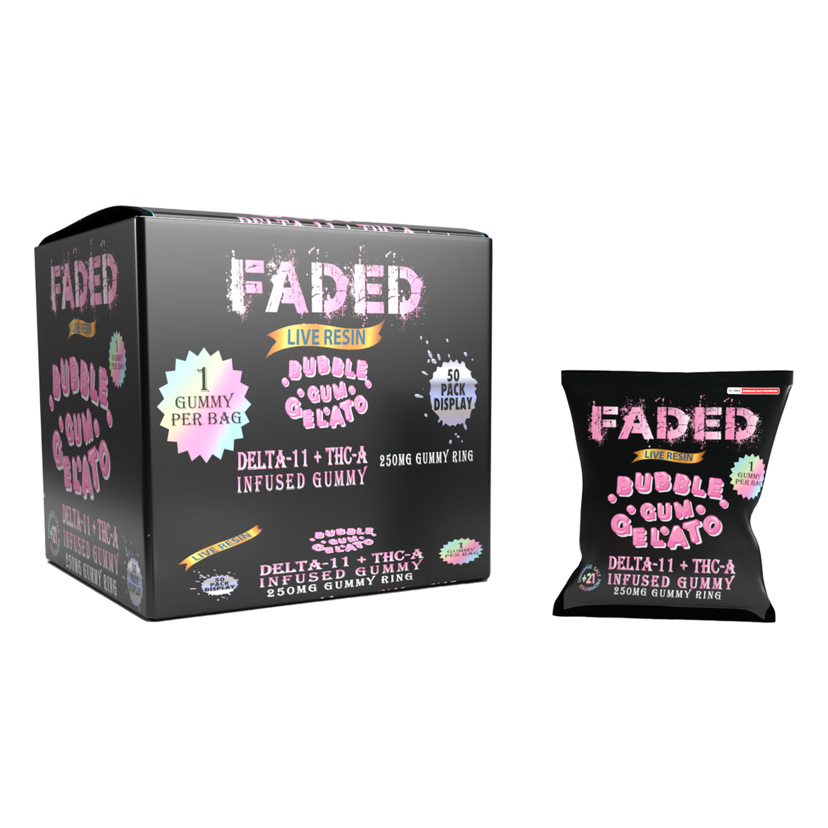 FADED DELTA - 11+THC-A BUBBLEGUM GELATO 1CT GUMMY RING 250MG