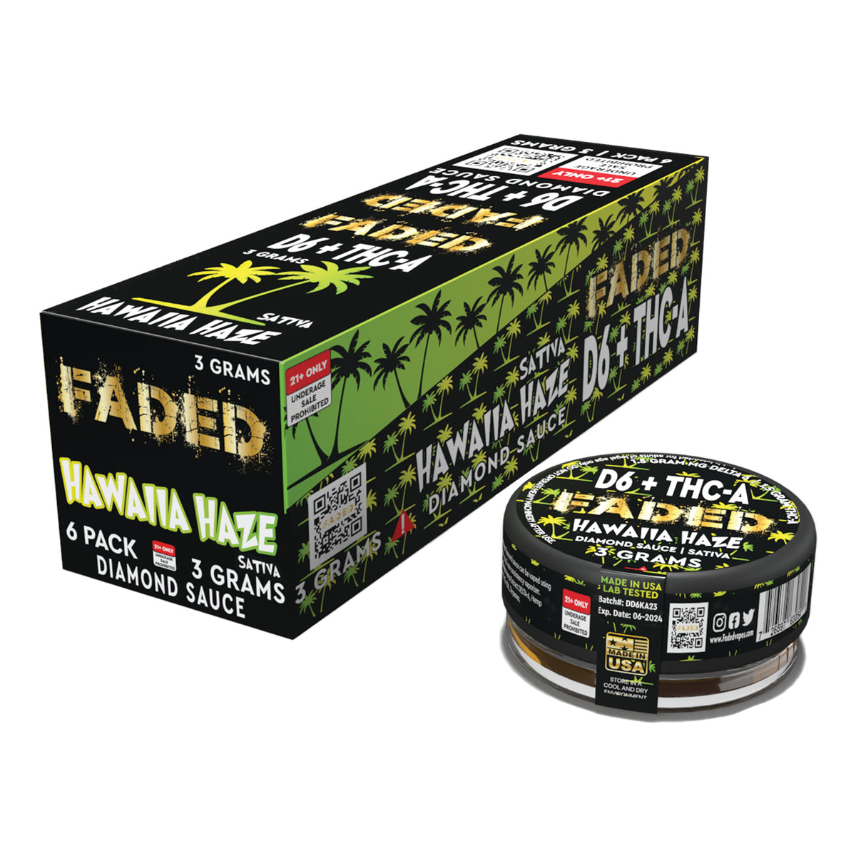 FADED D6+THC-A HAWAIIAN HAZE 3000MG 6CT DIAMOND SAUCE