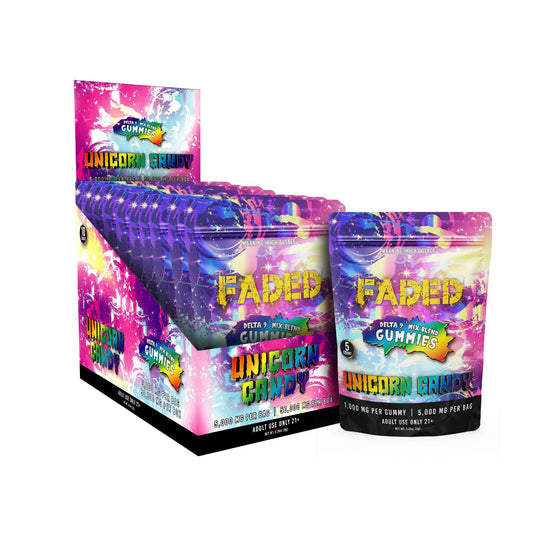 Faded D9 Mixed Blend Gummies Unicorn Candy 5000 MG Per Bag | 50000 MG Per Box