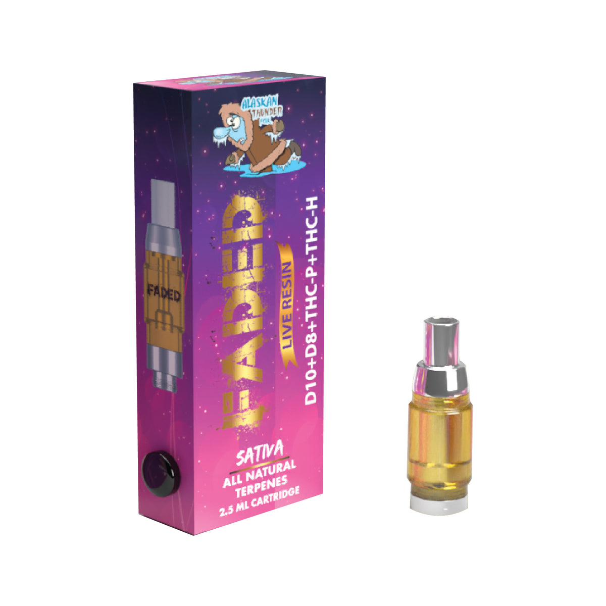 FADED D-10+D-8+THC-P+THC-H LIVE RESIN RECHARGEABLE CARTRIDGE - SATIVA ALASKAN THUNDER FCUK 2.5ML