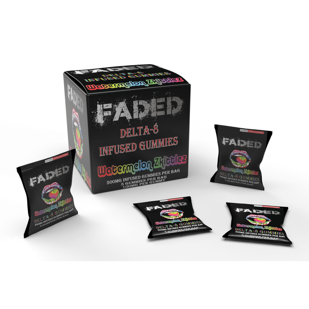FADED DELTA - 8 WATERMELON ZKITTLEZ 5CT GUMMIES BAG 500MG